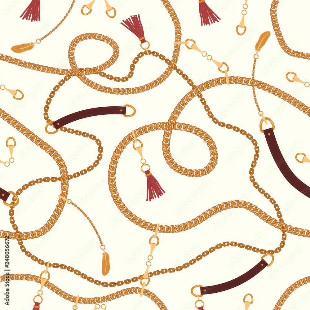 Poster seamless pattern with chains straps and belts, pendant. background for for fabric design. vector ill
