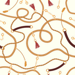 Seamless pattern with chains straps and belts, pendant. Background for for fabric design. Vector illustration.