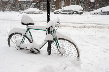 Bike covered with fresh snow