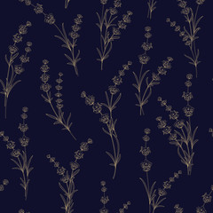Seamless pattern of lavender flowers on a black background. Pattern with Lavender for fabric swatch. Vector illustration. - 248057413