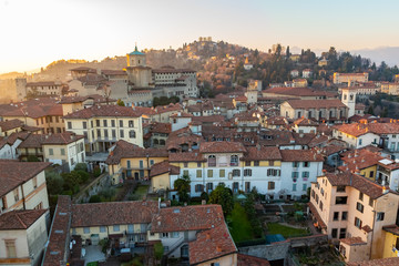 Fototapeta na wymiar Beautiful view of the old medieval city Citta Alta, Bergamo, One of the beautiful city in Italy, landscape on the city center and the historical buildings during the sunset