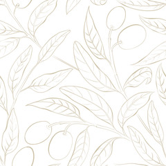 Seamless olive pattern on the white background. Vector illustration.