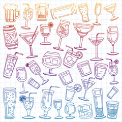 Vector set of popular cocktails for the menu. Doodle style icons.