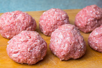 raw mince patties in a cooking . cutlets are prepared for cutting board