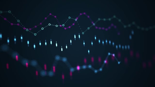 Camera moves above growing financial charts and graphs. Statistics concept.