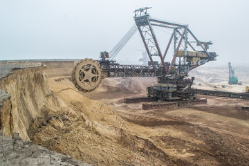 Biggest excavator in the world working, Bagger 228, Ukraine. Big mine, develop mineral resources, excavator digs, metallurgy in Ukraine