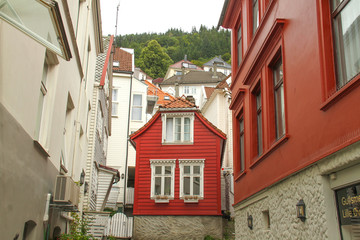 Fototapeta na wymiar Wooden houses in Norway's second largest city Bergen