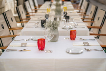 Restaurant table setup prior to service