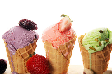 Set of ice cream scoops of different colors and flavours