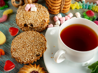 tea,biscuits,marmalade,kurabe,marshmallows,colored,tree,peppermint,marshmallows,