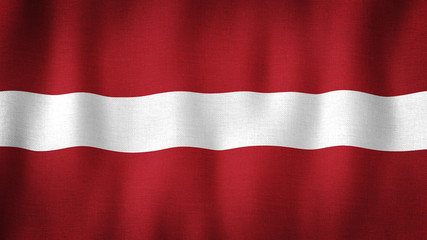 Latvia flag waving in the wind. Closeup of realistic Latvian flag with highly detailed fabric texture