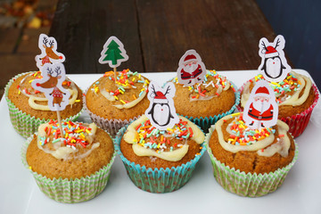 Delicious banana muffin with cream cheese 100 & 1000's topping Christmas decoration baking homemade cake sweet dessert bakery holiday spirit sugar unhealthy food