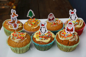 Delicious banana muffin with cream cheese 100 & 1000's topping Christmas decoration baking homemade cake sweet dessert bakery holiday spirit sugar unhealthy food