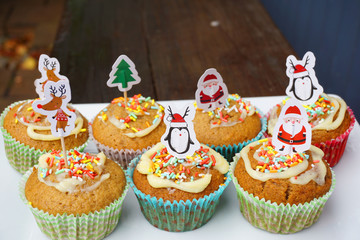 Delicious banana muffin with cream cheese 100 & 1000's topping Christmas decoration baking homemade cake sweet dessert bakery holiday spirit sugar unhealthy food