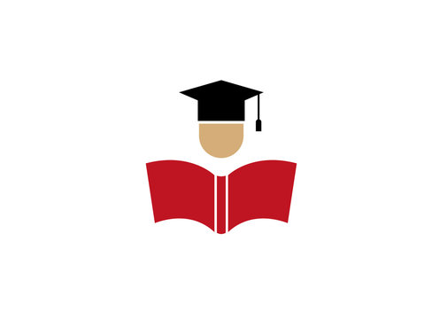 Head with graduation hat open book for logo design
