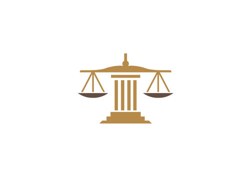 Balance scales on a law Building  Justice for logo design illustration