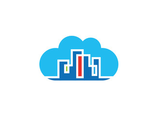 Colorful building in townhouse inside a big cloud Logo design