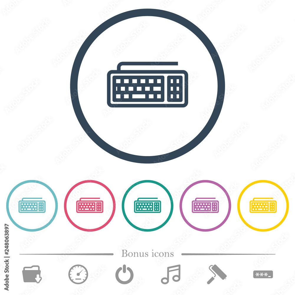 Poster computer keyboard flat color icons in round outlines