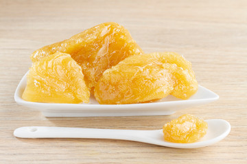 Natural collagen in solid state, in container on the table