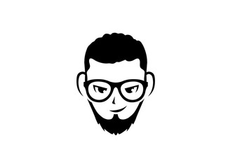 Man head with beard and glasses Brille und Bart for logo design