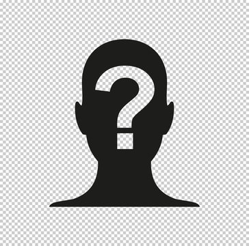 Male profile silhouette with question mark  - black vector icon