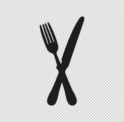 crossed fork over knife  - black vector icon
