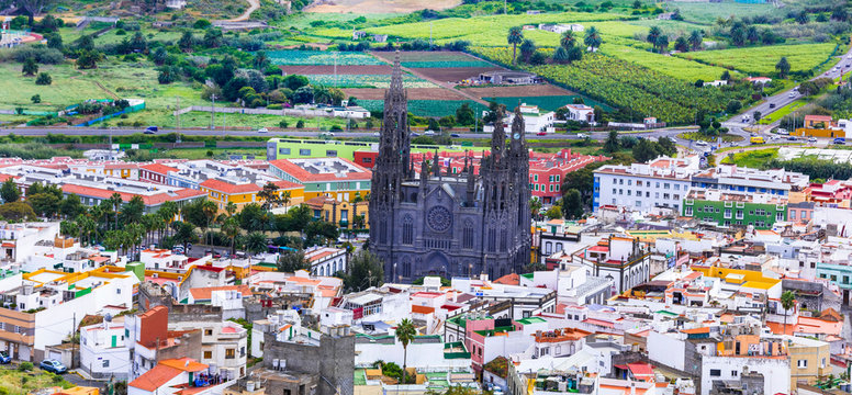 Landmarks of Gran Canaria - historic town Arucas with impressive cathedral. Canary islands