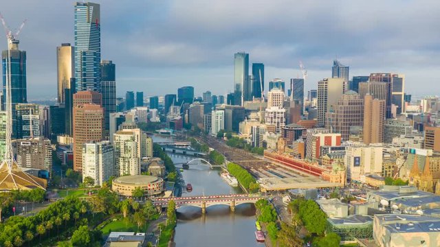 Aerial hyperlapse video of Melbourne city in Australia