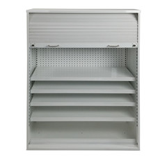 Lock and Leave White Metal Cabinet Open Half Way