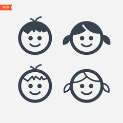 Boy with girl line vector icons set for websites and mobile material design