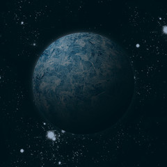 blue white exoplanet alone in space 