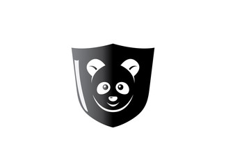 Black shield with panda face in the middle for logo design