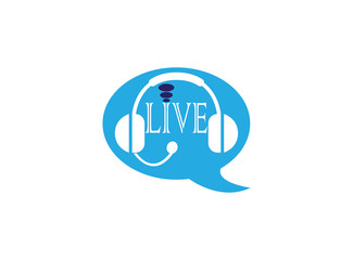 Headphone or headset inside chat communication symbol and customer live service for logo design