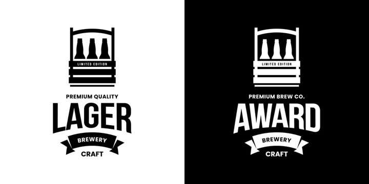 Modern craft beer drink isolated vector logo sign for bar, pub, store, brewhouse or brewery. Premium bottle box logotype emblem illustration set. Brewing fest fashion t-shirt badge design bundle.