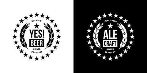 Modern craft beer drink isolated vector logo sign for bar, pub, store, shop, brewhouse or brewery. Premium quality emblem logotype illustration set. Brewing round fest t-shirt badge design bundle.