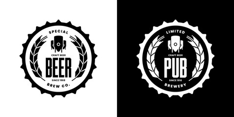 Modern craft beer drink isolated vector logo sign for bar, pub, store, brewhouse or brewery. Premium quality manufacture logotype emblem illustration set. Brewing fest t-shirt badge design bundle.