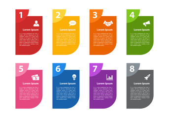 Infographic design business concept vector illustration with 8 steps or options or processes represent work flow or diagram for annual report or presentation