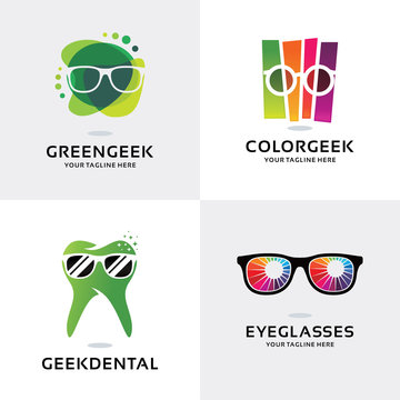 Eye Glasses Geek Logo Set Design Template Collection Stock-vektor | Adobe  Stock