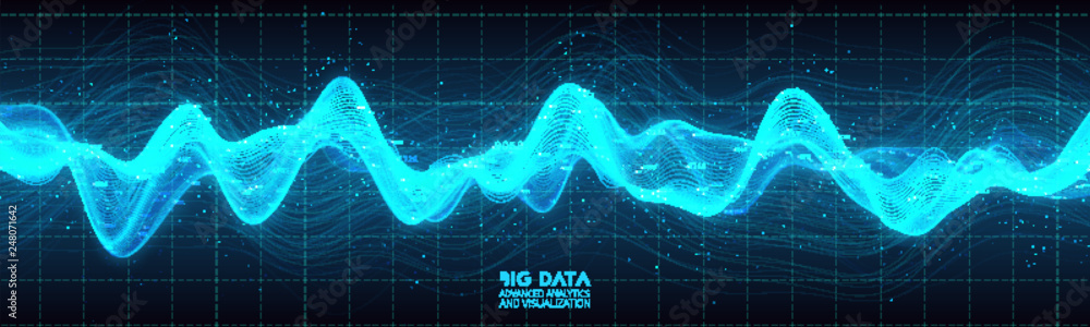 Poster big data blue wave visualization. futuristic infographic. information aesthetic design. visual data 