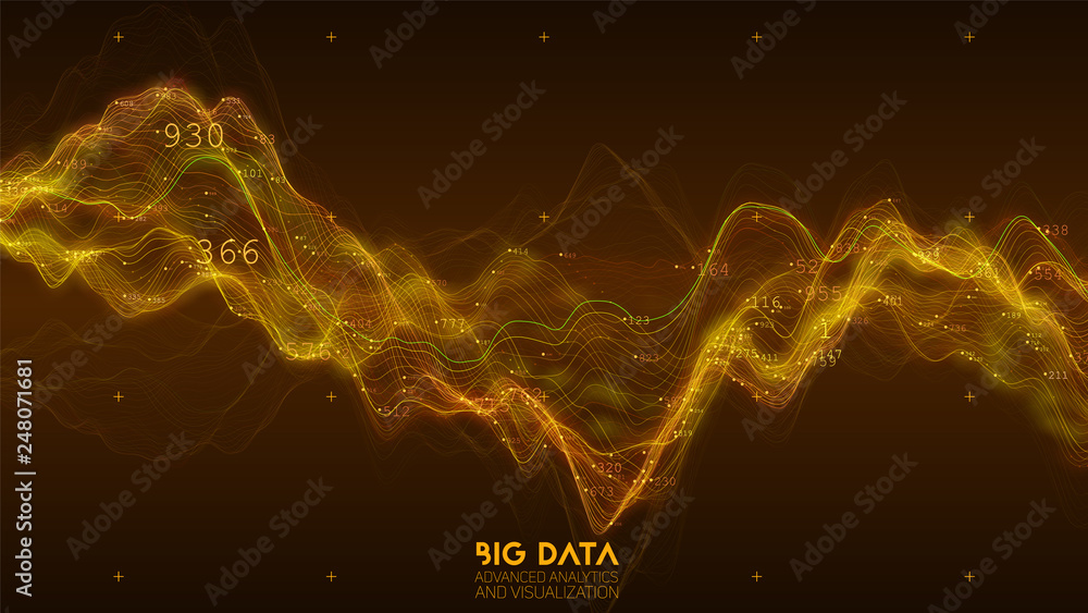 Wall mural big data orange wave visualization. futuristic infographic. information aesthetic design. visual dat
