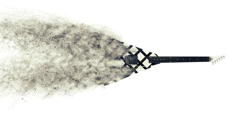 Black and white heavy metal electric guitar - dust VFX - 3D Illustration
