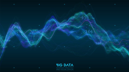 Big data blue wave visualization. Futuristic infographic. Information aesthetic design. Visual data complexity. Complex business chart analytics. Social network representation. Abstract data graph.