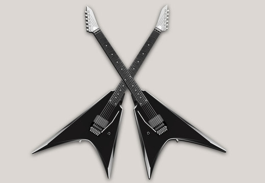 Shiny black electric guitars crossed - heavy metal - 3D Illustration