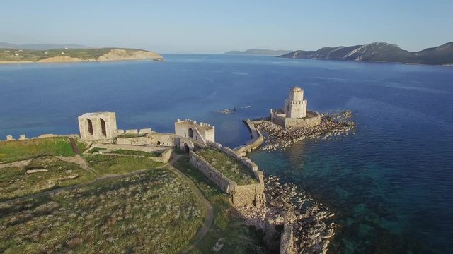 Aerial, Methoni Castle on greek harbor