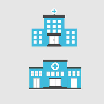 Flat set hospital buiding outdoor design icon.Vector illustration.Medical buiding center concept