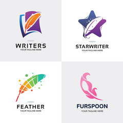 Feather Logo Set Design Template Collection