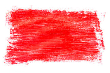 Abstraction for background, rectangular pattern with red paint on white isolated background