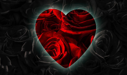  red and black roses with heart. love you.