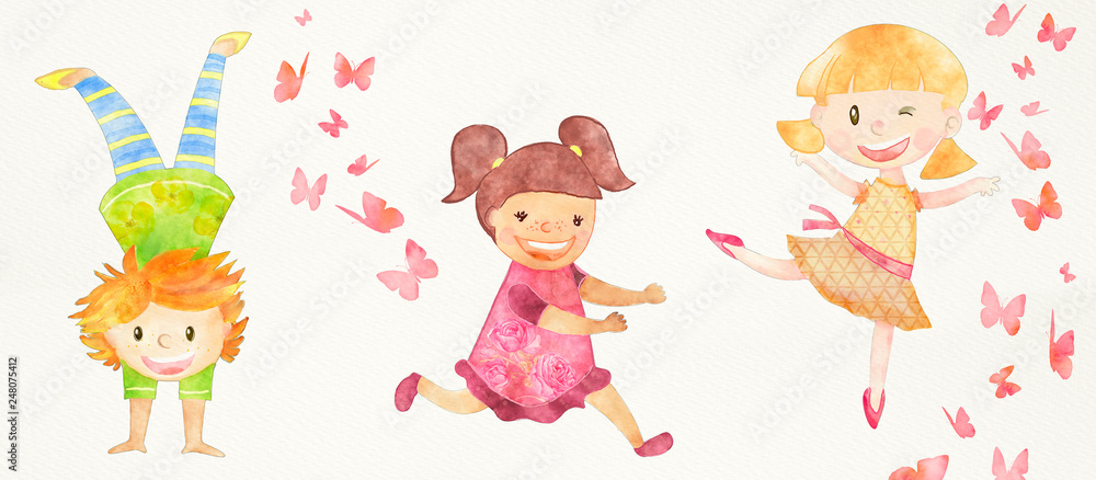 Canvas Prints Happy children background. Watercolor