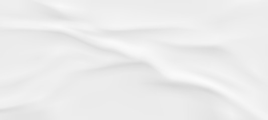 Wrinkled fabric background. White vector wavy cloth.